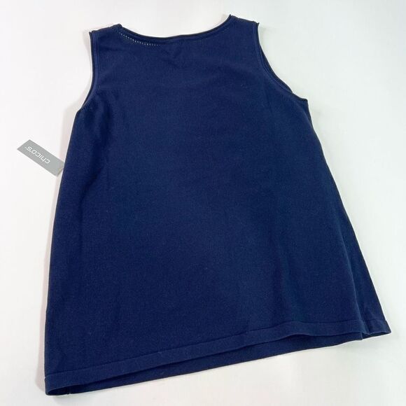 Chico's Tank Sweater Women's Navy Blue 1 Medium Romance Sleeveless Cotton NWT - Picture 8 of 9